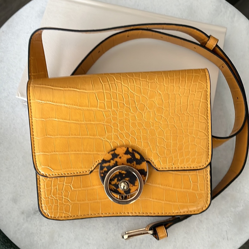 TOP SHOP Crocodile Embossed Canaru Yellow Belt Bag